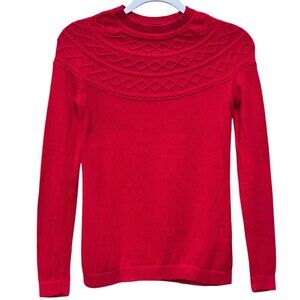 Talbots Petite Red Cable Knit Sweater P 55% Cotton Blend Crewneck Long Sleeve